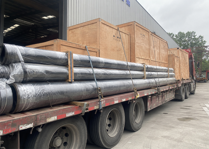 Primepoly HDPE pipes being loaded into a 40-foot shipping container